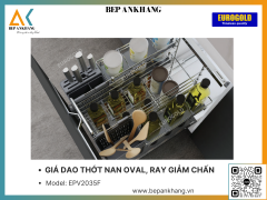 Giá dao thớt nan Oval, ray giảm chấn Eurogold EPV2035F - 350mm - Inox Oval 304 khung 304